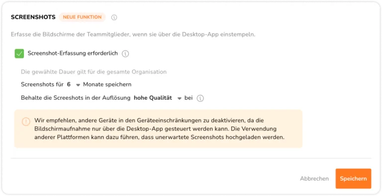 Time tracking policy settings – Screenshots